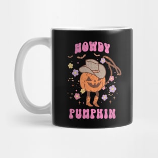 Western Halloween Howdy Pumpkin Pink Jack O Lantern Retro Cowboy Dark Mug